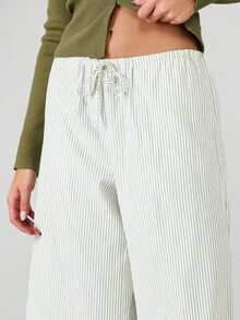 MISSGUIDED Quần ống rộng nữ, quần dài cạp chun, kẻ sọc, quần công sở, quần Palazzo, quần đi nghỉ dưỡng, quần dài thoải mái, quần mặc thường ngày, Giáng sinh - màu xanh lá - Xem 4