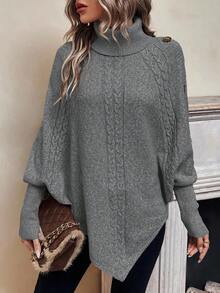 EMERY ROSE Women's Casual Solid Color Turtleneck Batwing Sleeve Sweater, Autumn/Winter - Grey - View 4