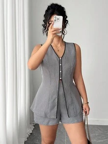 Elenzga Conjunto Plus Size Elegante Ajustado de 2 Peças