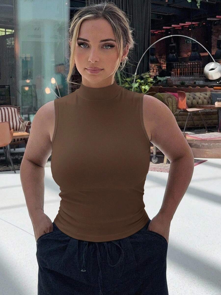 Jeta Ari Women's Slim Fit Turtleneck Sleeveless Bodycon Tank Top