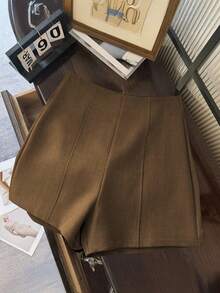 Franclia Fashionable Minimalist Dark Grey High Waist Women's Super Shorts, Zipper Back Closure, Suitable For Daily Commute, Dates And Romantic Occasions - Brown - View 4