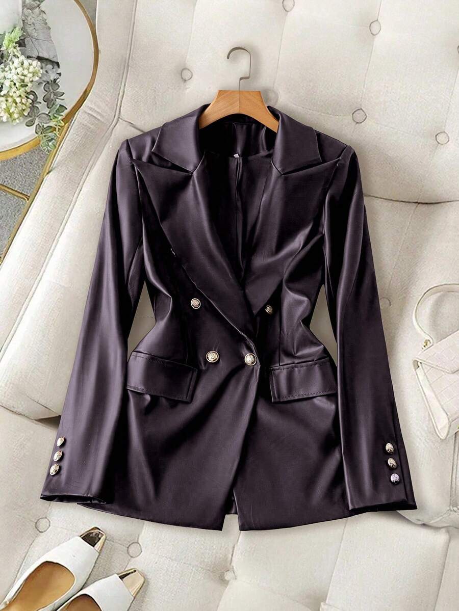 Franclia 女款 PU 皮革寬鬆休閒西裝外套 新年服裝套裝外套 女裝西裝 女款西裝外套 女款西裝外套洋裝外套 - 紫色 - 查看 1