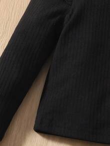 SHEIN Áo len chui đầu dài tay thoải mái cho bé gái, phù hợp cho mùa xuân và mùa thu - màu đen - Xem 4