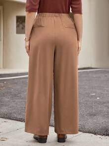 Calvaya Plus Size Fashion Commuter Colorblock Asymmetric Waistband Design Pants - Khaki - View 2
