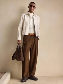 Business Casual AKNOTIC Men's Coffee Solid Corduroy Straight Leg Pants, Suitable For Christmas Party, Banquet, Commute, Business, Autumn/Winter, Boyfriend Gift, Holiday Warm - Brown - View 3