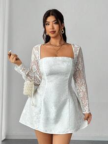 Elenzga Women's Elegant And Sexy Summer White Mini Dress With Rose Texture Fabric And Sexy Lace Splicing, Featuring A Delicate And Elegant A-Line Silhouette. Suitable For Everyday Wear, New Year's Outfits, Christmas Outfits, Holiday Outfits, And Valentine's Day Outfits.