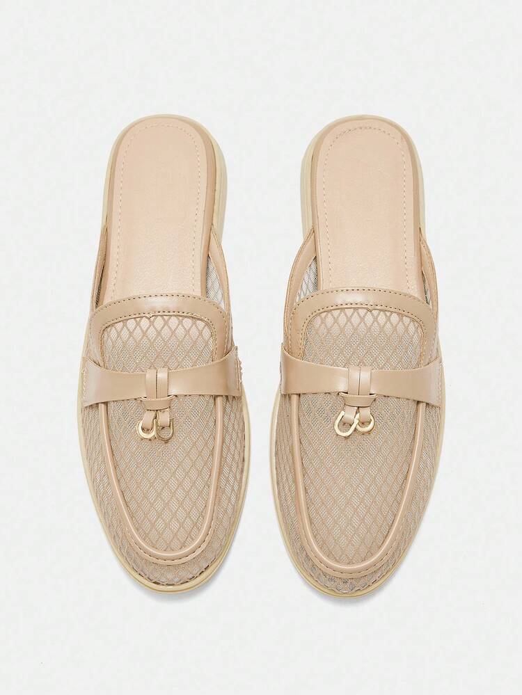 CUCCOO BIZCHIC Women's Fashionable Apricot Mesh Comfortable Breathable Slip-On Flats, Suitable For Commuting, Outdoor, Work, Daily Wear, Versatile