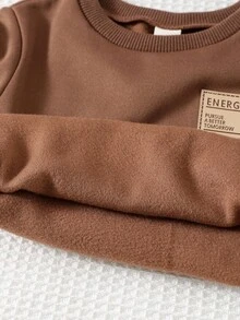 Cozy Pixies 3件套男婴/女婴字母印花柔软针织圆领长袖套头衫套装