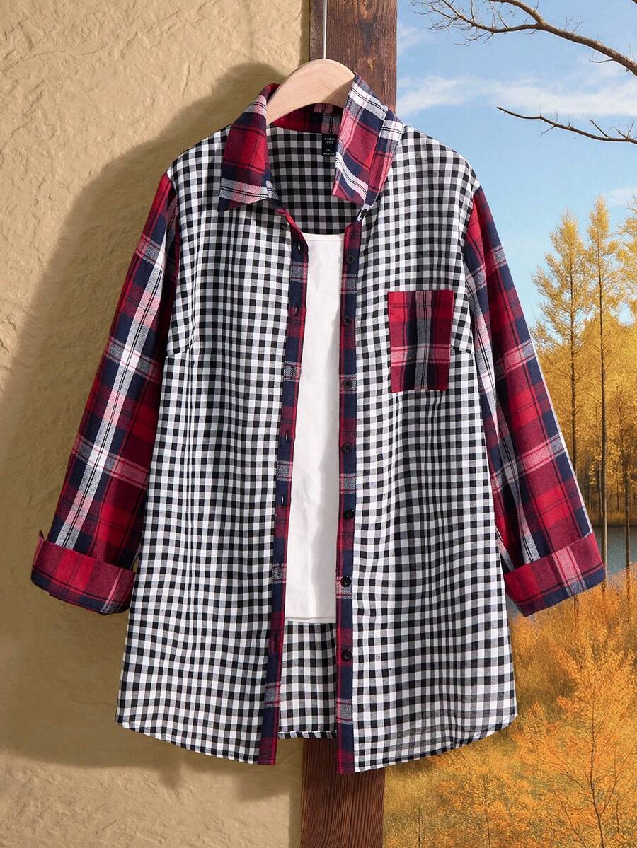 Rusticease Camisa Casual de Manga Longa Xadrez Plus Size, Camisa Xadrez de Outono para Mulheres, Estilo Country para Mulheres, Concerto Country para Mulheres, Natal Country Style Aconchegante de Outono e Inverno para Mulheres, Festa de Natal