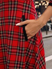 EMERY ROSE Váy midi kẻ caro cổ tròn tay 3/4 dành cho nữ - Đỏ - Xem 8