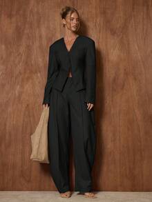 MUSERA 中腰宽松褶皱灯笼裤，适合约会、外出、夜生活、工作、冬季派对、春季穿着。