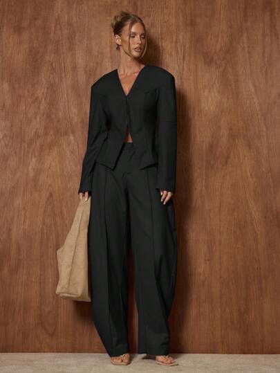 MUSERA 中腰宽松褶皱灯笼裤，适合约会、外出、夜生活、工作、冬季派对、春季穿着。