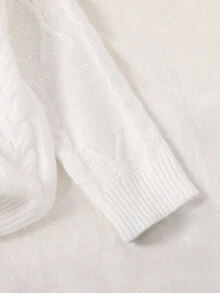 SHEIN 秋冬新款甜美麻花针织毛衣，适合年轻女孩，天鹅绒3D蝴蝶结设计，圆领长袖可爱针织上衣 - 米色 - 查看 6