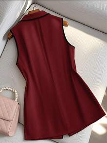 GlowEve CURVE Women's Contrast Color Sleeveless Vest Waistcoat Jacket - Red - View 2