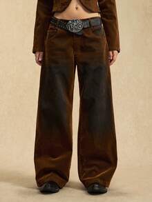 Easelle Vintage Nomadic Bohemian Y2K Washed Loose Leg Women Pants Cowgirl Pants Brown Pants For Women Wide Leg Pants Western Pants Cowboy Pants - Multicolor - View 6