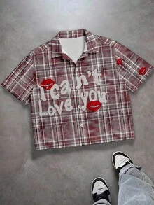 Manfinity EMRG Camicia casual da uomo a maniche corte con motivo a quadri e bottoni, stile retrò