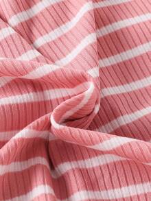 Girls' Sweet Pink Comfortable Cute 3D Bow Striped Cardigan Pajama Set - Multicolor - View 8