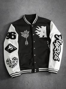 PAVTROS Men's Patchwork Baseball Long Sleeve Jacket, Fall/Winter Graphic Varsity Black And White Jacket, Thermal Lined Jacket - Multicolor - View 7