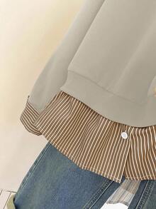 INAWLY 休闲通勤简约百搭长袖宽松女式运动衫 - 卡其色 - 查看 5