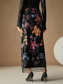 Anewsta Chân váy midi thêu đính cườm thanh lịch và thời trang dành cho nữ, thích hợp cho mùa xuân/hè. - Hồng - Xem 7