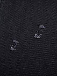 SHEIN 青少年男孩做旧个性简约百搭全马破洞时尚街头趣味防风舒适直筒牛仔裤秋冬 - 黑色 - 查看 8