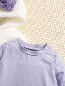 SHEIN 3-częściowy kombinezon dla noworodka, dziewczynki, jesień/zima, ciepły, miękki, puszysty, z kokardą, z kapturem i długimi spodniami, dzianinowy - Biały - Zobacz 6