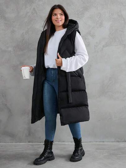 EURMUSE Vest For Women Sleeveless Plus Size Hooded Outerwear Coats Warm Zip Up Pockets Coats Winter Padded