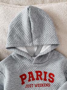 Genkimix Kids Winter Toddler Boys' Hooded Pocket Jacquard Textured Striped Paris English Graphic Street Style Sweatshirt Hoodies  Long Sleeve Top Grey Red Printed Letters - Grey - View 4