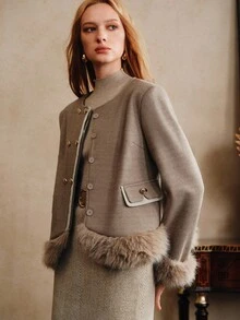Revavyn Revavyn Women's Fashionable And Elegant Commuter Fuzzy Tweed Jacket - Dark Grey - View 4