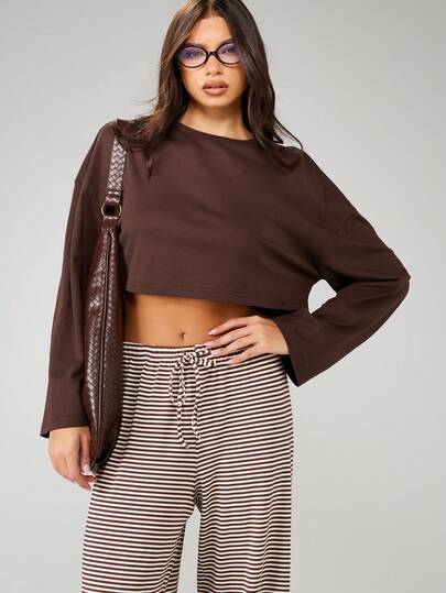 MISSGUIDED 宽袖短款休闲上衣秋季家居服宽松休闲落肩棉混纺舒适冬季休闲服