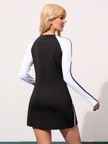 CourtClass Women's Letter Print Contrast Color Raglan Sleeve Sports Dress With Matching Shorts