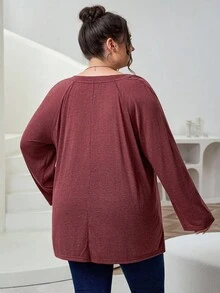 SHEIN CURVE+ Plus Size Women's Plus Size Round Neck Long Sleeved Casual Loose, Soft And Charming Winter Red T-Shirt, New Year's And Valentine's Day Christmas Plus Size Christmas Burgundy