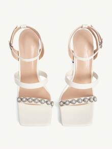 CUCCOO CHICEST Women's Elegant Faux Pearl Sexy High Heel Sandals, Summer Valentine's Day - White - View 2