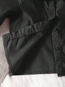 SHEIN 婴幼儿男孩/女孩百搭翻领长袖衬衫，休闲日常穿着，适合户外活动、度假、上学、所有季节 - 黑色 - 查看 7