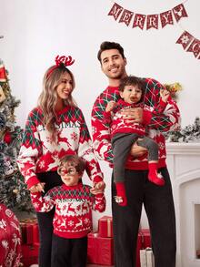 Jeune garçon col rond pull casual imprimé tout-sur-tout, pour Noël