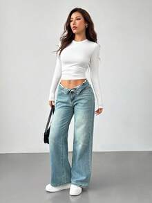 SHEIN PETITE 女士三件套圆领休闲修身纯色长袖T恤套头衫套装，适合春、秋、冬季穿着，3件装上衣，长袖露脐上衣，露脐上衣套装，衬衫套装，女士基础款上衣 - 彩色 - 查看 7