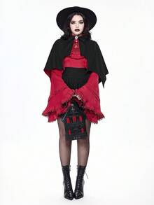 ROMWE Goth 女式哥特式黑色蝙蝠翼不对称下摆披肩 - 黑色 - 查看 8