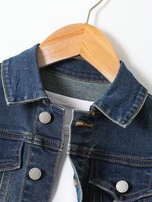 SHEIN 2 件套 Young BoyBlue 牛仔破洞领长袖夹克和弹力紧身裤套装 - 深色水洗藍 - 查看 4