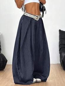 Coolane 女式夏季复古休闲嬉皮街头宽松绿色裤子 - 藏蓝色 - 查看 4