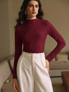 Anewsta 优雅修身休闲圣诞红T恤，适合通勤