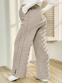 SHEIN Pantaloni casual in tinta unita in vita alta per gravidanza - Albicocca - Visualizzare 3