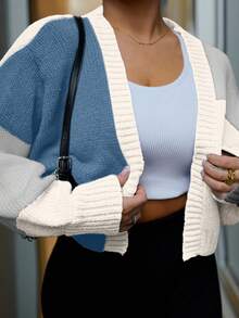 SAYEHFBABY Women's Casual Simple Color Block Loose Cardigan Fall Winter Cloth For Women - Multicolor - View 3