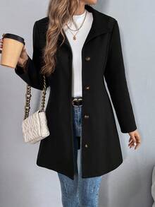 EMERY ROSE Manteau long décontracté élégant à manches longues pour femmes - Noir - Voir 4