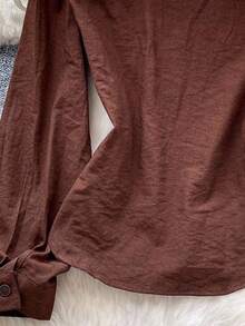 EMERY ROSE New Button-Up Long Sleeve Casual Chic Fashion Shirt For Women - Coffee Brown - View 5