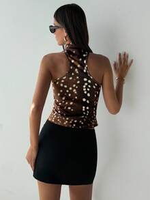 Aloruh 女士秋冬新款无袖露背鹿纹性感短款上衣，适合派对/夜店/Y2K风格，秋季/冬季/秋季 ... - 彩色 - 查看 3