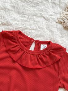 Vintaside Kids 女婴两件套包括红色圆领长袖上衣和白色工装裤，适合春秋季节。 - 紅色 - 查看 6