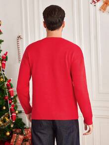 Manfinity RelaxMax 圣诞家庭卡通图案男士毛衣 - 紅色 - 查看 2