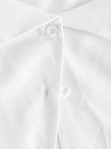SHEIN MOD 女式纯色领侧褶长袖休闲衬衫 - 白色 - 查看 5