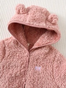 Cozy Pixies 女婴卡通熊图案保暖连帽开衫外套，秋冬季女婴抓绒冬装外套，冬季小熊婴儿外套，小熊外套，女婴毛绒外套，女婴冬季服装 - 藕粉色 - 查看 6