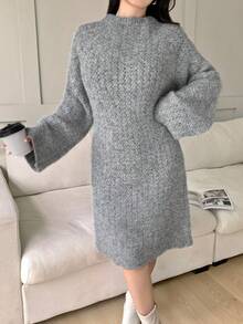 Modelyn Vestido de suéter de punto con lazo y manga larga holgada informal para mujeres, ropa de otoño e invierno